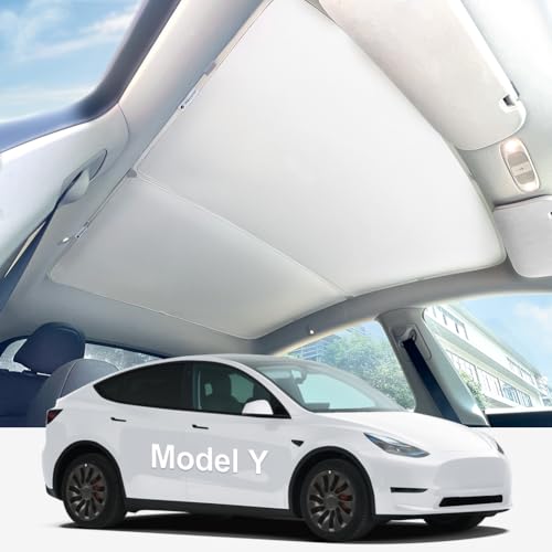 Image of Tesla Model Y (2020-2025) Double-Layer Glass Sunshade Roof Red-Film Crystal Coatings,Easy Install with Clips, Foldable & Storage Bag UV Blocking Tesla Accessories Gray