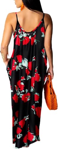 Image of Women's Casual Summer Maxi Dresses Sleeveless Adjustable Spaghetti Strap Loose Plus Size Dresses