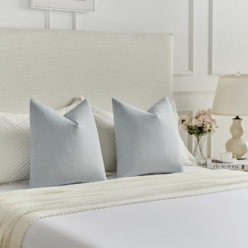 FUTEI Dusty Blue Chenille Decorative Throw Pillow Covers 26x26 Inch Set of 2,Soft Cozy Faux Linen Textured Euro Pillow Shams,Farmhouse Home Decor for Couch Living Room