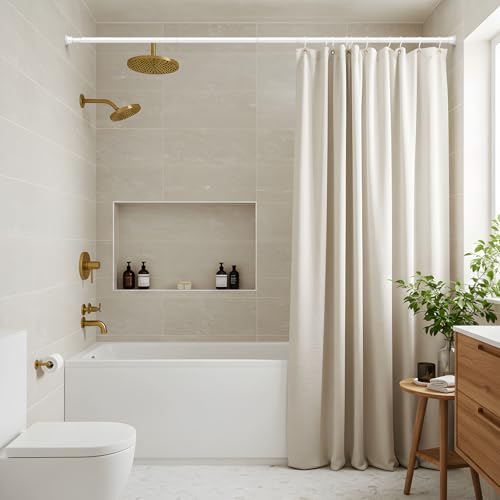 Image of MEXAU 2 Pack Spring Tension Curtain Rods 31-62 In White Shower Curtain Rod