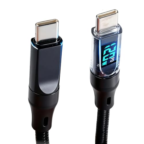 Cable LED USB C de 120 W, cable USB C con pantalla, cable de carga rápida de nailon de 1 m, cable de carga PD con indicador LED para iPhone, compatible con Samsung, iPad