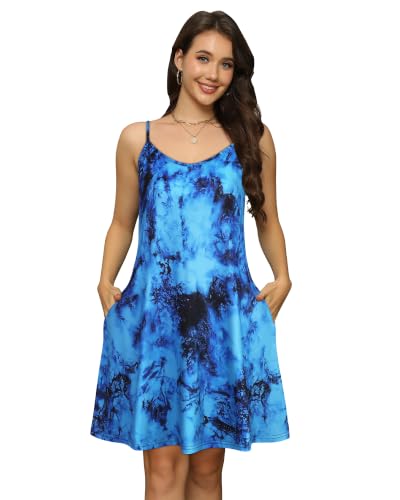 Image of Womens Summer Dresses Spaghetti Strap V Neck Sleeveless Beach Sundress