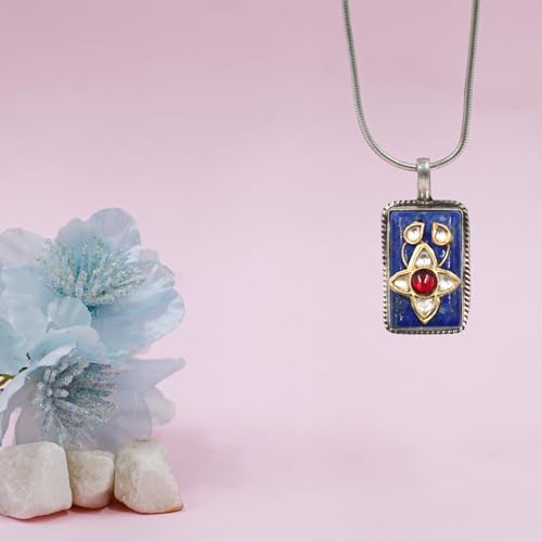 Sangeeta Boochra 925 Sterling Silver Lapis Blue Pendant|Fine Jewellery for Women & Girls|Certificate of Authenticity and 925 Stamp|Handcrafted - Image 2
