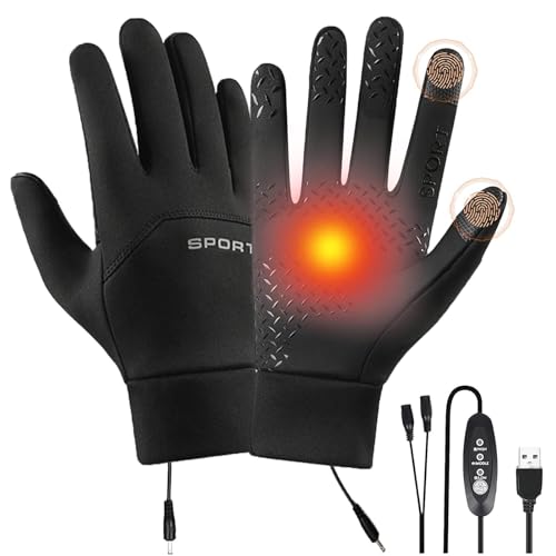 Heyzeibo USB-Handschuhe Beheizbar, Winterhandschuhe für Herren und Damen, Winterhandschuhe Touch 3 Temperaturen (45°C-55°C), Wasserdicht & Winddicht für Ski, Fahrräder,...