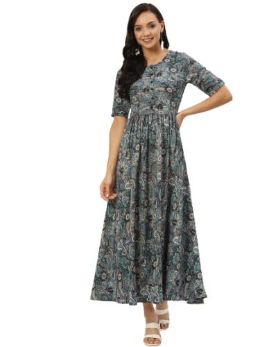 Ankle Length Maxi Dress (Turquoise Blue 