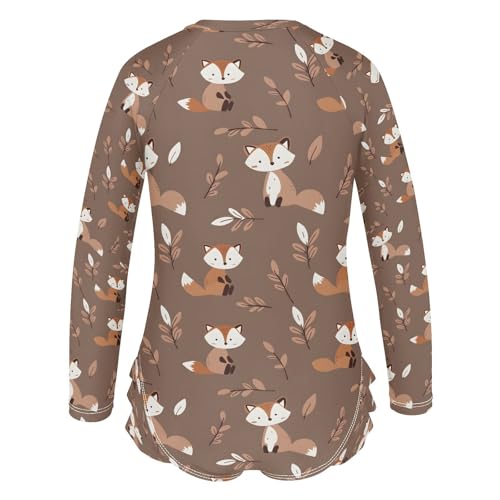 Fox with Small Leaves Girls Long Sleeve Swimsuits One Piece Zipper Bathing Suit UPF 50+ Rashguard Swimwear3