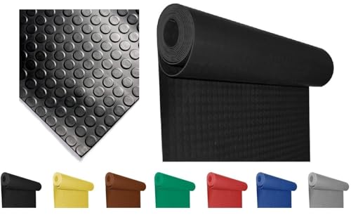 Mugar- Suelo de Goma Antideslizante - Pavimento de círculos | Suelo de Caucho | Colores Decorativos | Rollo de la Medida seleccionada (Negro, 1x5m)