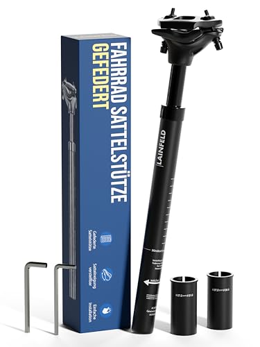 LAINFELD Gefederte Fahrrad-Sattelstütze inkl. Werkzeug (27 2 / 30 9 / 31 6 mm) Verstellbare Sattelfederung für E-Bike & Fahrrad