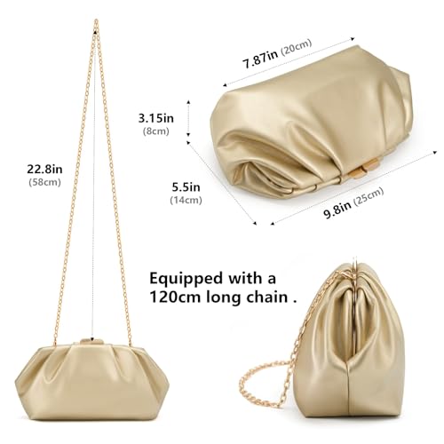 Image of Gurina Pleated PU Clutch Purse for Women Formal - Evening Bag with Detachable Chain for Weddings, Proms