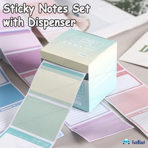 Image of FunBlast Sticky Notes Set- 256 Pcs Pull-Out Sticky Notes Set with Dispenser, Self Adhesive Memo Stickers 8 Patterns Mini Sticky Notes Pad Stick Notes for Office, School, Home (Green)
