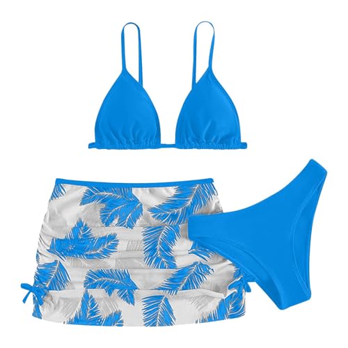 2026 Bikini de dos piezas para niñas con manta de malla Rashguard, traje de baño para adolescentes, azul, 9-10 años