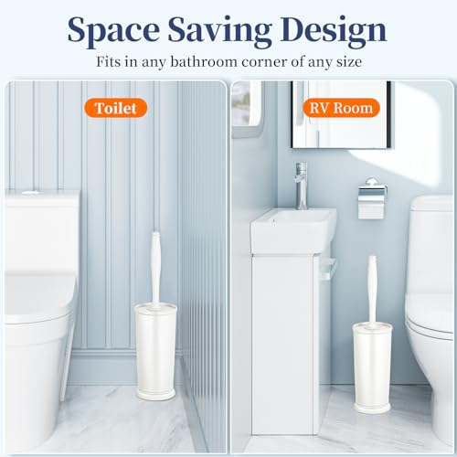 Image of Toilet Bowl Brush Holder Set: 2 Pack Modern Deep Cleaning Bathroom Toilet Scrubber with Caddy for Rv - Rim Decorative Accessories Cleaner Brushes for Toilet (C-White) 3