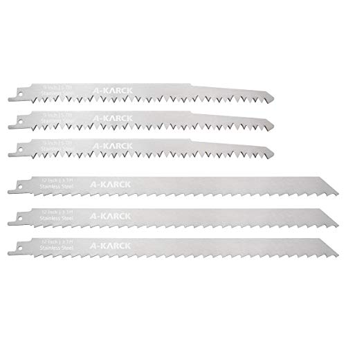 A-KARCK Food Reciprocating Saw Blades for Frozen Meat 6 Pack Unpainted Stainless Steel Saw Blades for Food Cutting Included 9 and 12