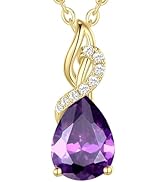 FANCIME Sevgililer G&uuml;n&uuml; Hediyeleri Ametist Kolye 14K Solid Sarı Altın Damla Kolye ve Diamo...