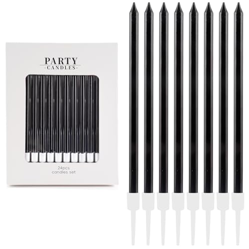 Ya en mundofriki.es: 24 velas de cumpleaños metálicas, color negro, con soportes – velas decorativas para tartas – cumpleaños, boda, fiesta adulta y niño – decoración de fiesta elegante