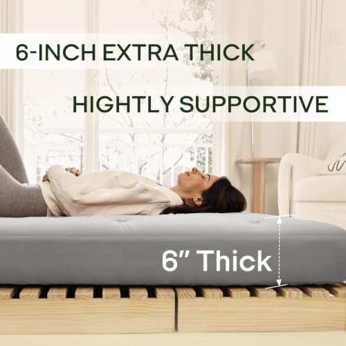 Image of ZonLi Japanese Floor Futon Mattress King Size 76 inchx80 inch100% Cotton Cover 6'' Thicken Tatami Mattress,Foldable Sleeping Pad,Portable Dormitory Tatami Mat,Roll Up Floor Lounger Bed for Adult (Light Grey)