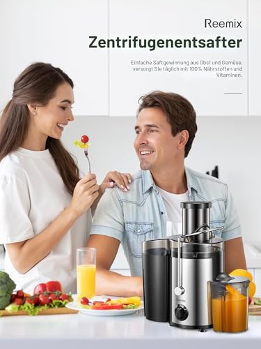 Entsafter Gemüse und Obst, Zentrifugaler 72 MM Einfüllöffnung, 800 W stabile Leistung, Schnelles Entsaften Zentrifugaler Leicht zu Reinigen mit Bürste BPA-frei (Black, 800W)