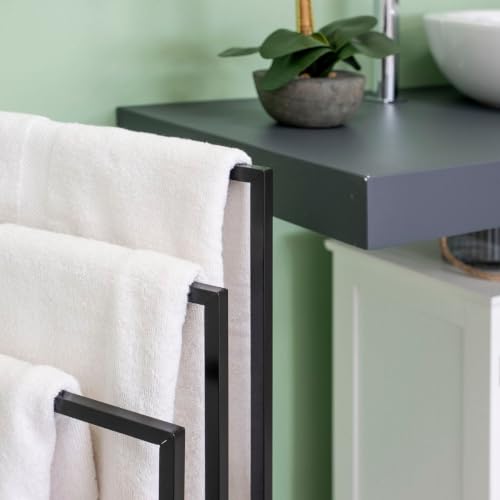 Miniatura 3 de Lolahome - Toallero De Pie Múltiple Negro De Metal 45x21x84 Cm Con 3 Brazos Para Un Juego Completo De Toallas. Funcional Y Estético, No Requiere Agujeros En La Pared. Ideal Para Decorar Tu Baño.