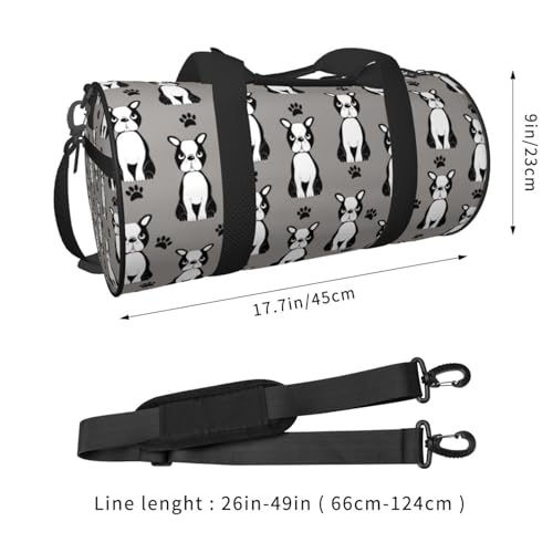 Large Duffle Bag for Travel - Cute Boston Terrier Dog Gray Gym Bag for Women Men, Foldable Travel Bags for Women Men with Zippered Multiple Pockets2