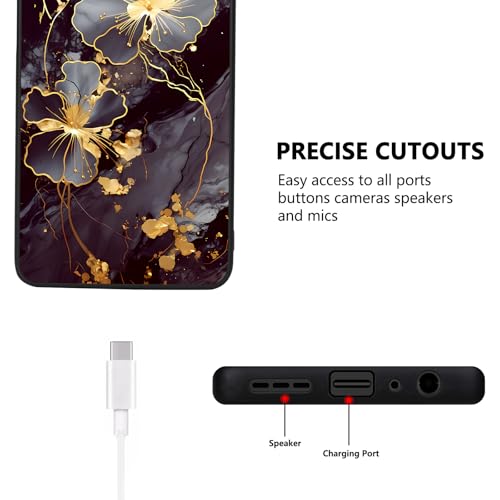 YOVIAKK for Moto G Power 5G 2025 Case,Cute Flower Slim Fit [Glow in The Dark] Hybrid Hard PC Soft TPU Shockproof Drop Protective,Aesthetic Phone Case for Motorola G Power 5G 2025丨Black Gold Marble - image 4