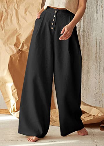 chouyatou Women's Summer High Waisted Cotton Linen Palazzo Wide Leg Casual Pants with Pockets2