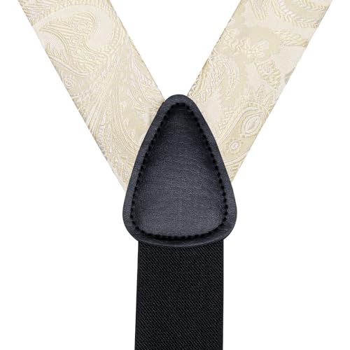 Image of Hi-Tie Men's Suspenders and Tie Set Silk Adjustable Elastic Y Braces with Strong 6 Clips Pocket Square Set