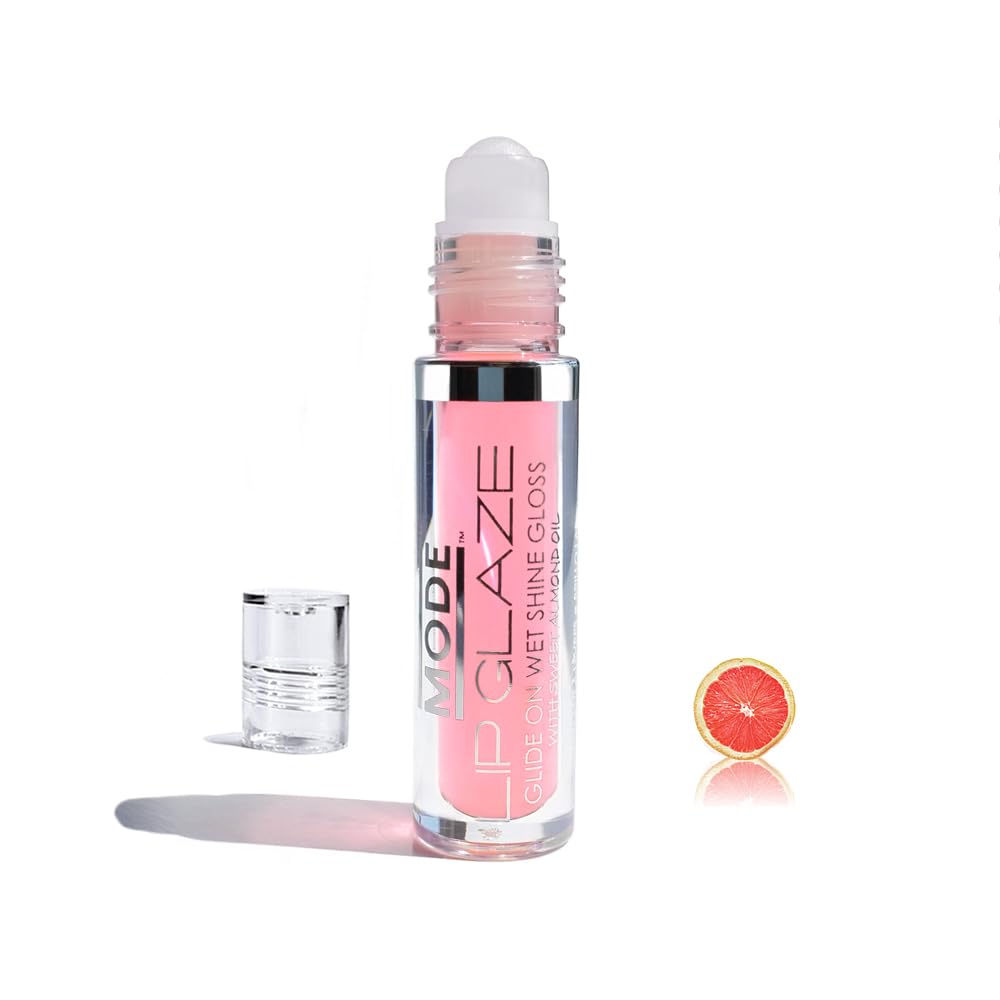 MODE Lip Glaze Flavored Lip Gloss CANDIED PINK GRAPEFRUIT Delicious Flavor, Roll On Sweet Wet Nourishing Shine, Hydrating Skincare Fruit Oils, Made in