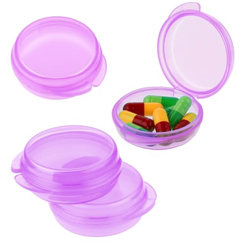 Image of 4 Pcs Mini Pill Organizer Small Pill Box Cute Portable Pill Case for Pocket Purse Travel Storage Containers Earplug Case Medicine Dispenser Vitamin Holder (4 Purple)