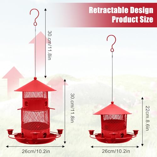 Bird-Feeders-for-Outdoors-Metal-Squirrel-Proof-Bird-Feeders-Large-Capacity-Hanging-Bird-Feeder-Weather-and-Water-Resistant-Red Tholoxia Bird Feeders for Outdoors, Metal Squirrel Proof Bird Feeders, Large Capacity Hanging Bird Feeder, Weather and Water Resistant (Red) - Image 6
