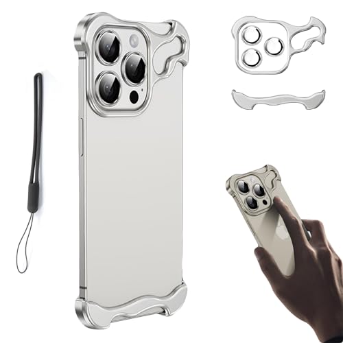 Pwzoax Frameless Premium Zinc Alloy Phone Case for iPhone 15 14 13 12 Pro Max (Silver,for iPhone13promax)