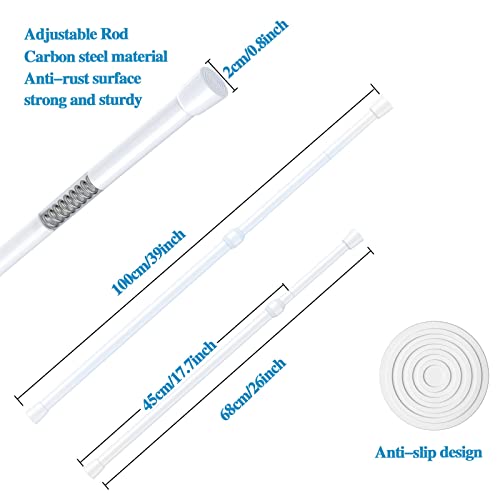 2Pcs Spring Tension Curtain Rod White Adjustable 26-39 Inches, Small Short Expandable Pressure Loaded Curtain Tension Rods For Kitchen, Wardrobe, Windows, Cupboard, Bathroom, Home Closet, Diy Projects #TOP1