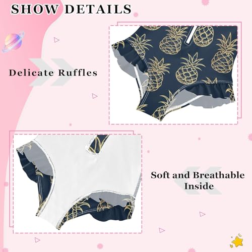 Girls One Piece Swimsuits Long Sleeve Swimsuit Zipper Bathing Suits Gold Pineapple Blue4