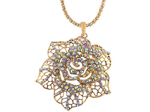 Alilang Vintage Inspired Tone Lacy Filigree Ab Crystal Rhinestone Rose