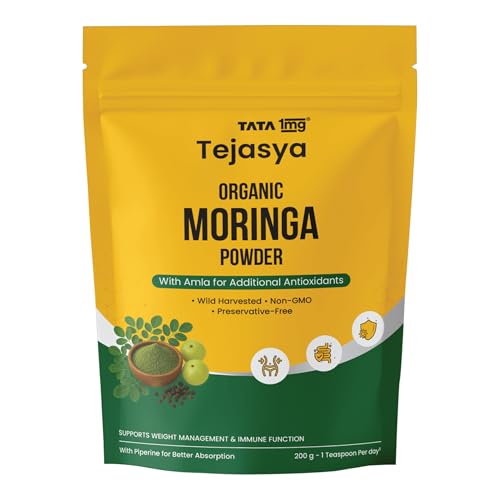 Image of Tata 1mg Tejasya Organic Moringa Powder | Ayurvedic Superfood for Weight Management & Immunity and Detox | With Amla & Pippali for Better Absorption | Non-GMO & Preservative-Free | 200 g