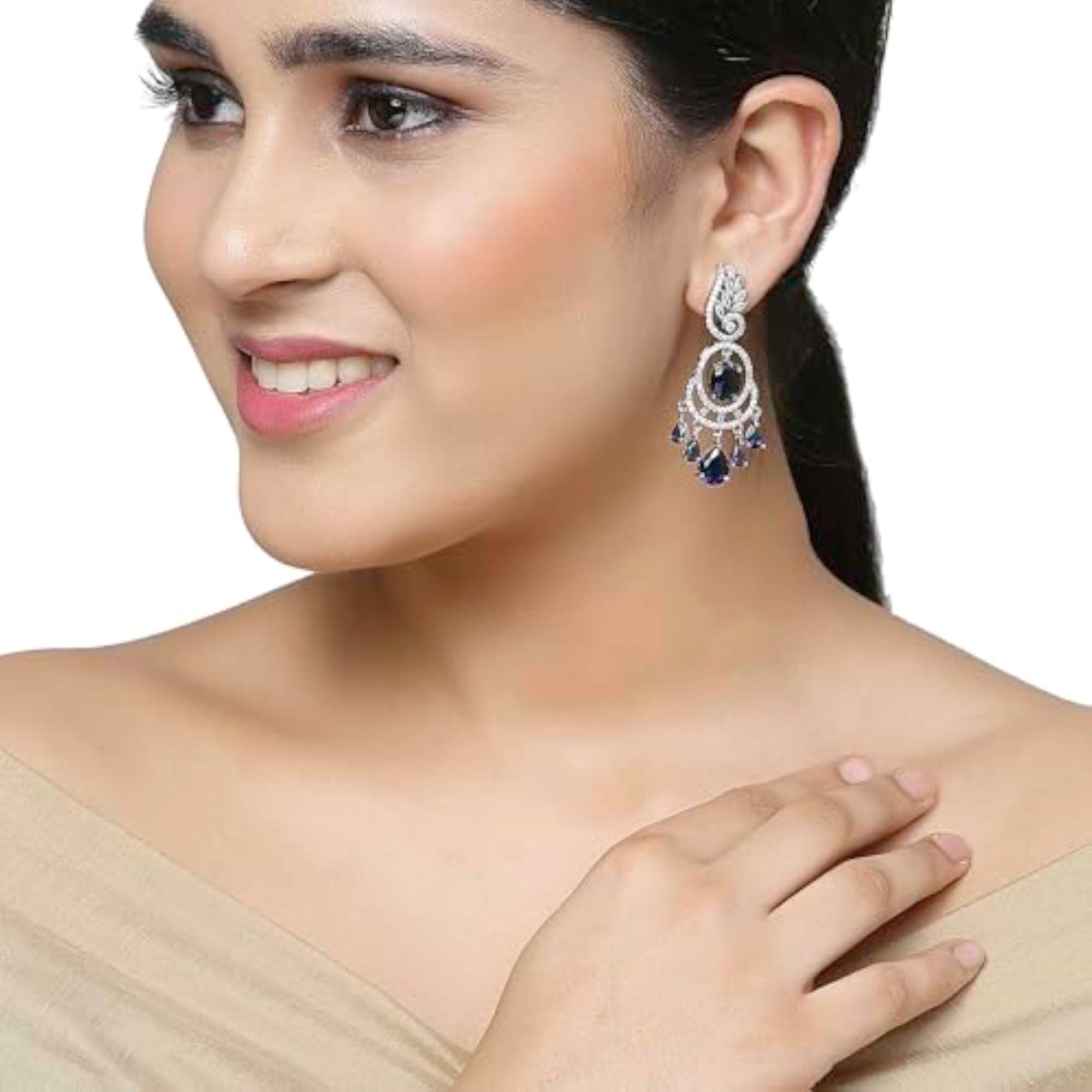 Rhodium-Plated Oval & Leaf Drop Earrings