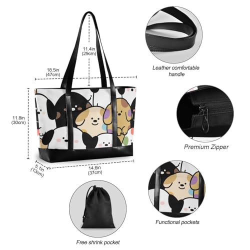 Cute Cartoon Dog Happy Large Capacity women laptop bag with zipper book tote for college with4