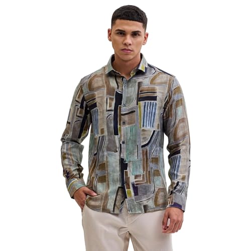 Image of SNITCH Casual Wear Full Sleeve Textured Abstract Shirt