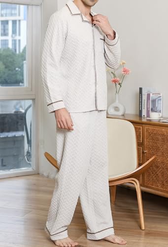 Vulcanodon Mens Pajama Set, Soft Long Sleeve Pajamas for Men with Pockets & Front Fly Luxury Button Down Men's Sleepwear3