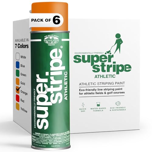 Fox Valley Athletic Field Marking Spray Paint – Water-Based Marking Paint, Vibrant, Fast-Drying & Long-Lasting – For Grass, Turf, Dirt, Sports & Outdoor Fields – Athletic Hot Orange, 18 oz (6-Pack)