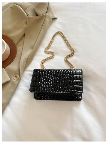 Verdusa Women's Crocodile Pattern Y2K Shoulder Bag PU Leather Mini Handbag Purse with Buckle2