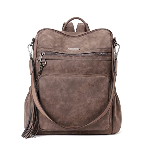 Image of CLUCI Backpack Purse for Women Fashion Leather Designer Travel Large Ladies Shoulder Bags with Tassel, Two-toned Coffee, Large