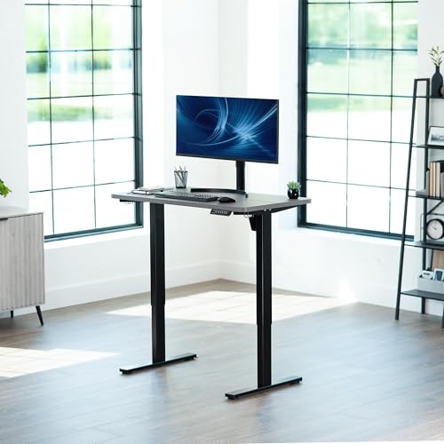 Image of VIVO Dark Gray 43 x 24 in Standing Desk, DESK-1B4G | Electric, Holds 220 lbs, Sit Stand Up, Height Adjustable, Home Office, Memory Presets, 1B Series, Black Frame