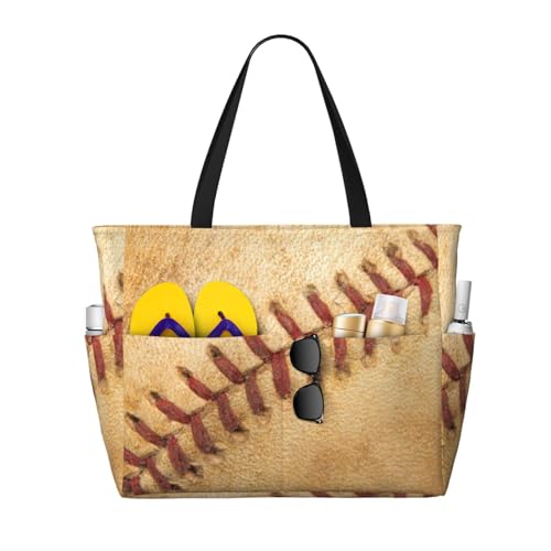 Vintage Baseball Print Large Beach Tote Bag for Women Extra Large Capacity Sandproof Waterproof Pool Bag Suitable for Swimming Pool Gym Groceries Travel