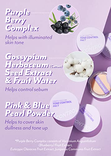 I'm Meme Compact - Purple Cotton Tone Control Pact | With Purple Berry Complex, Mineral, Setting Powder, Translucent, For Smooth And Even Complexion, Tone Correcting, Blurring Effect, Sebum Free, Hd Face Makeup, Pressed Finishing Powder, One Size, Gift, 0.33 Oz #TOP4