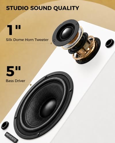 Image of Active Bookshelf Speakers 36W RMS - BT 5.4 Wireless Speaker with 5 Inch Woofer, Silk Dome Tweeter PC Speakers - USB Digital Audio Studio Monitors Bass & Treble Adjust AUX Input for Record Player TV
