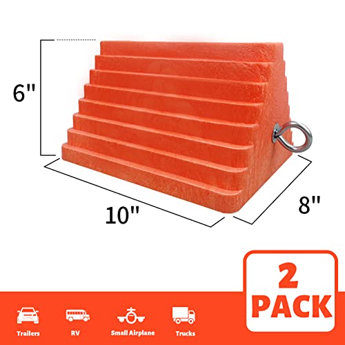 ROBLOCK 2 Pack Wheel Chocks Heavy Duty Orange with Eyebolt for Travel Trailer, 10" Length x 8" Width x 5.7" Height by ROBLOCK - Image 2