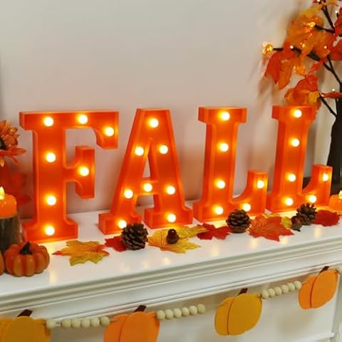 CESOF Fall Decorations for Home, Fall Decor 8.5 Inch LED Marquee Light Up Fall Letters Lights Signs, Battery Powered Fall Table Decorations for Living Room Bedroom Mantel Office Indoor Autumn Decor Cover