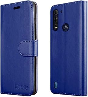 iCatchy For Motorola Moto G8 Power Lite Case Leather Wallet Book Flip Folio Stand View Cover Compatible with Motorola Moto G8 Power Lite phone Case (Blue)