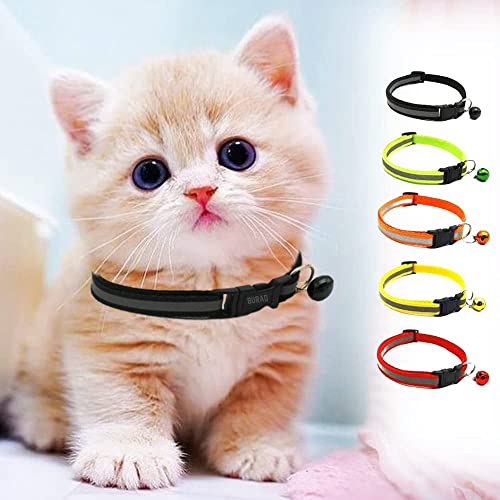 Image of PAW PET MART of 2 Pcs Reflective Cat Collar , Solid & Safe Collars for Cats , Adjustable Collar with Bell , Soft Neck Belt for Kitten & Adult Cat