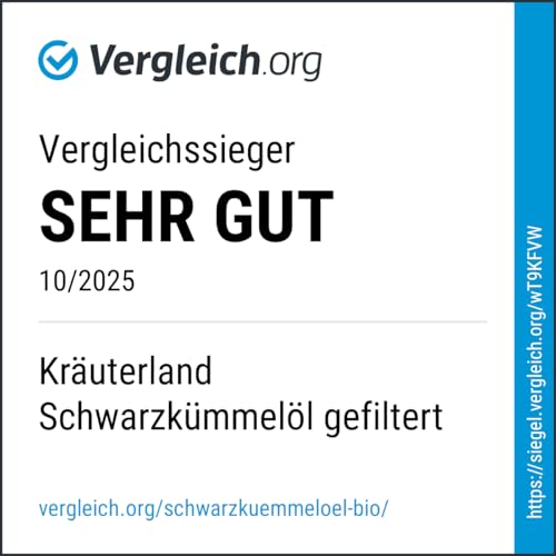 Kräuterland Schwarzkümmelöl 500ml, gefiltert, 100% Nigella Sativa, ohne Zusatz von Aromen-, Farb- & Konservierungsstoffe, kaltgepresst, Thymoquinone, mühlenfrisch aus unsrer hessischen Ölmühle
